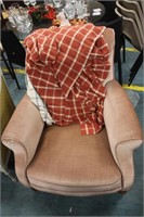 Pink dralon chair & 2 loose covers.