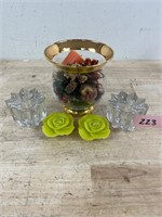 Glass Trinket Vase with Candle Holders