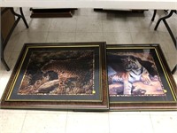 Leopard & Tiger Framed Pictures Approx 33x27