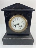 Antique Etched Marble Mantle Clock w/Porcelain