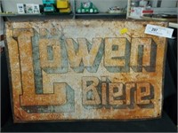 Vintage Lowen Biere Tin Sign