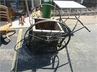 Antique milk can cart with flower box.