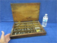 antique wooden tray with flip lid (nuts-bolts-etc)