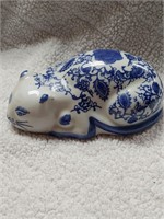 Vintage Blue/White Chinoiseries Porcelain Cat