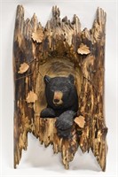 Hand Carved Wood Black Bear Art Display