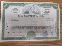 EJ korvette stock certificate