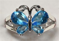Ladies Sterling Silver Blue Topaz Butterfly Ring