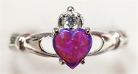 Ladies Sterling Silver Fire Opal Claddagh Ring