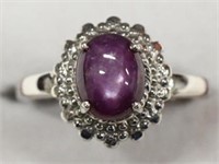 Ladies Sterling Silver Purple Star Sapphire Ring