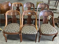 6 Antique Carved Wood Upholstered Chairs.