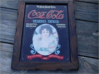 FRAMED GLASS Coca Cola SIGN