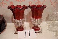 2 Flash Cranberry Czech Vases