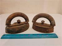 Two Cast Iron Iron's with Wooden Handles
