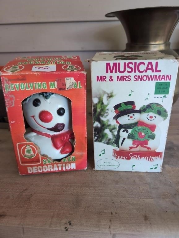 2 vintage plastic snowman Christmas decorations