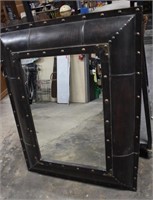 Large Leather Wrapped Mirror and Rivets