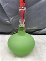 Green satin glass bottle with stopper