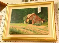 Lot #1569 - Original Oil on canvas of barn