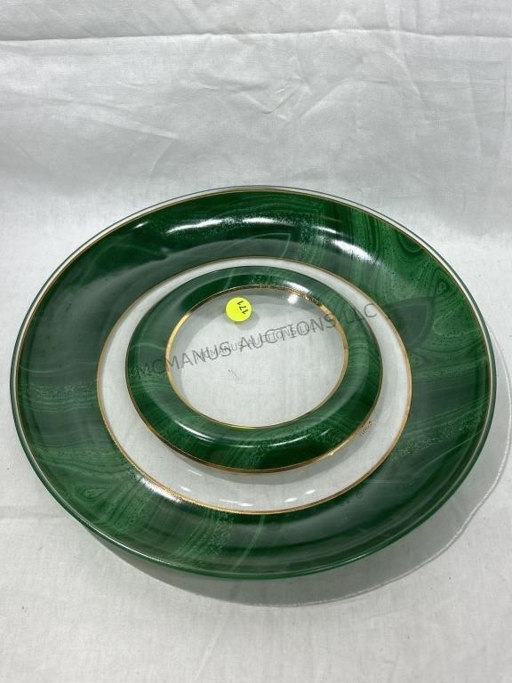 Vtg Culver Green Marbled Glass w/ Gold Trim 13in