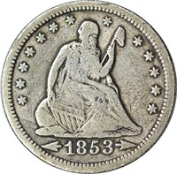 1853-O A/R SEATED LIBERTY QUARTER - VG, OLD