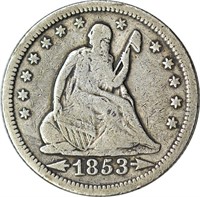 1853-O A/R SEATED LIBERTY QUARTER - VG DET