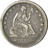 1855 SEATED LIBERTY QUARTER - VF DETAILS