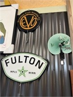 (2) Contemporary Tin Signs with Fan