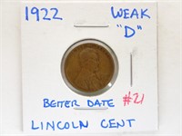 1922 Weak D Fully Struck Lincoln Cent