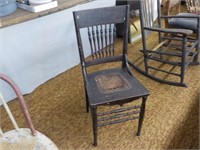 Wooden Side Chair Damaged Cane Seat, 2 Rungs