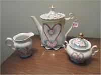 hand painted teapot cream and sugar