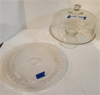 Covered Glass Cake Stand & (2) Serving Platters