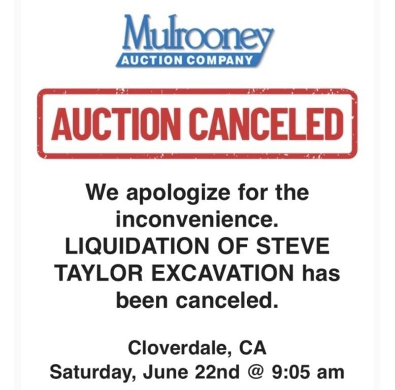 Liquidation of Steve Taylor Excavation - Cloverdale 6/22/24