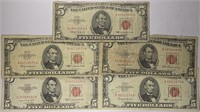 Lot of 5: $5 Red Seals