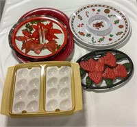 Serving trays w/ Tupperware egg carrier