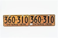 PAIR OF 1928 ONTARIO LICENSE PLATES