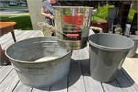 Steel Waste Can & Galvanized Tub