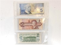 GUC Assorted Canadian Dollar Bills (x3)