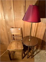 Floor End Table Lamp & Wooden Chair