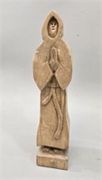 Folk Art Hand Carved Monk Sculpture, Signed