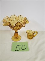 Pair of Amber Glass items...one in hobnail