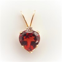 $600 14K  Garnet(0.4ct) Diamond(0.01ct) Pendant