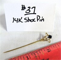 14K Gold Stick Pin with Blue Gemstone