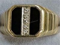 14k Gold Onyx Diamond Abl Men's Ring 5.2 Dwt