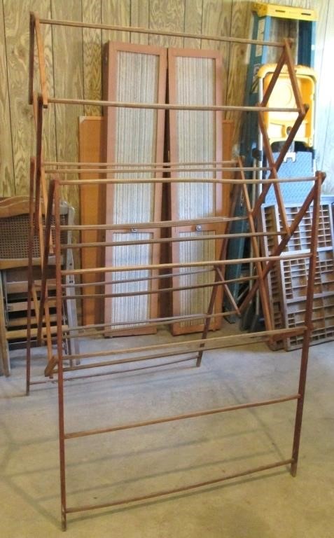 Large Antique Folding Clothes Drying Rack