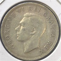 Silver 1950 Canadian quarter