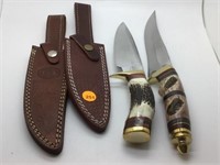 2 PC - CHIPAWAY KNIVES WITH LEATHER SHEATHS
