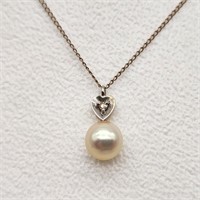 14K Necklace Pearl & Diamond