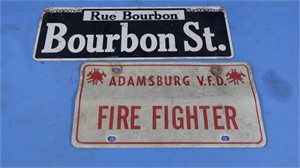 Bourbon St Street Sign, Adamsburg Firefighter