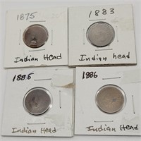 1875, 1883, 1885 & 1886 INDIAN HEAD PENNIES