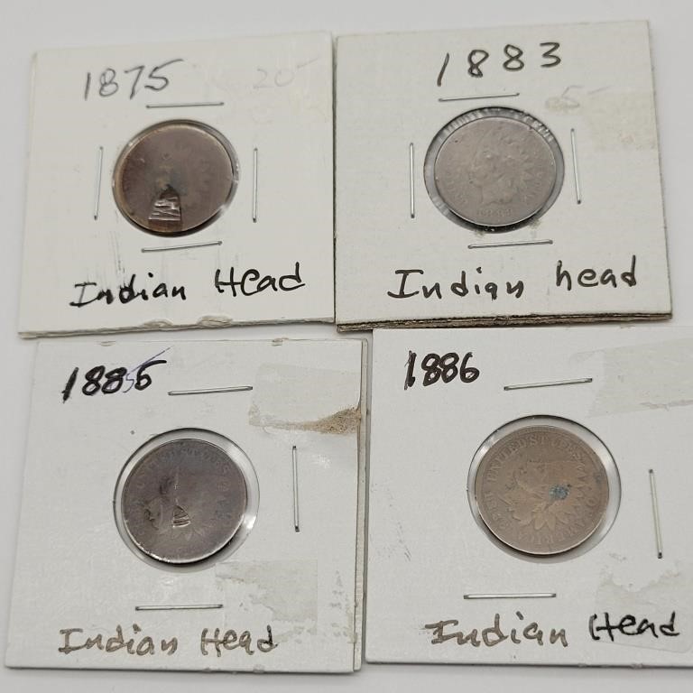 1875, 1883, 1885 & 1886 INDIAN HEAD PENNIES