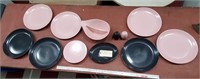 12pc pink black Monterey California dinnerware